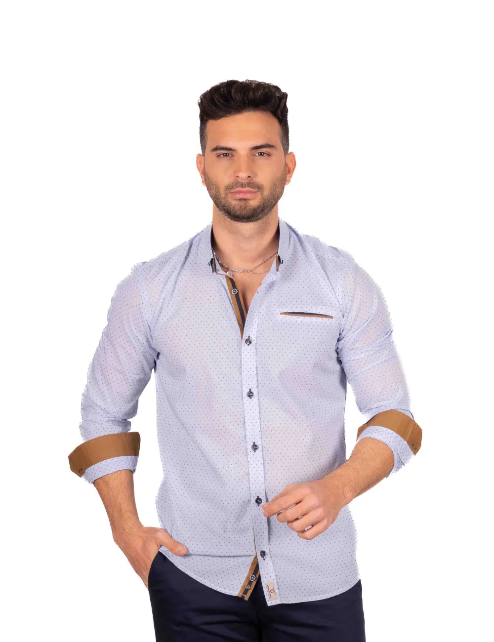 527 CAMISA ESTAMPADO TRIANGULOS DETALLE BOLSILLO