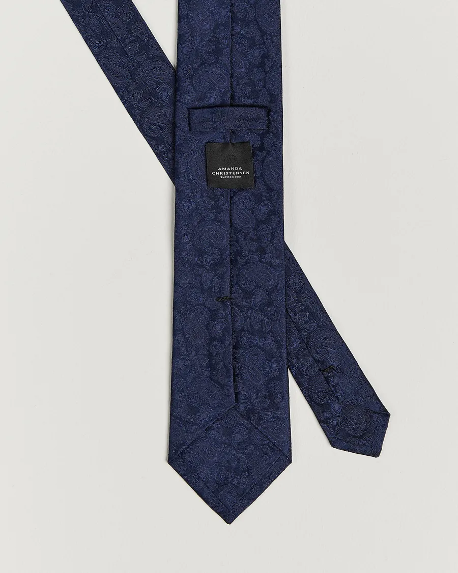 Amanda Christensen Silk Tonal Paisley Tie 8 cm Navy