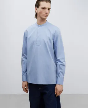 Blue cotton mandarin collar shirt man