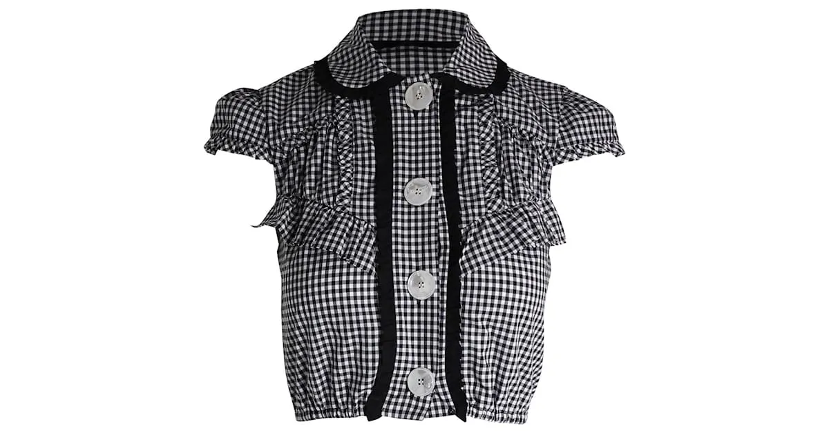 Camisa corta con volantes Miu Miu en algodón gris 