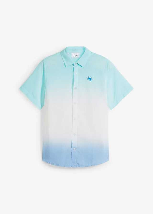 Camisa de manga corta blanco-turquesa-azul provenzal