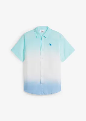 Camisa de manga corta blanco-turquesa-azul provenzal