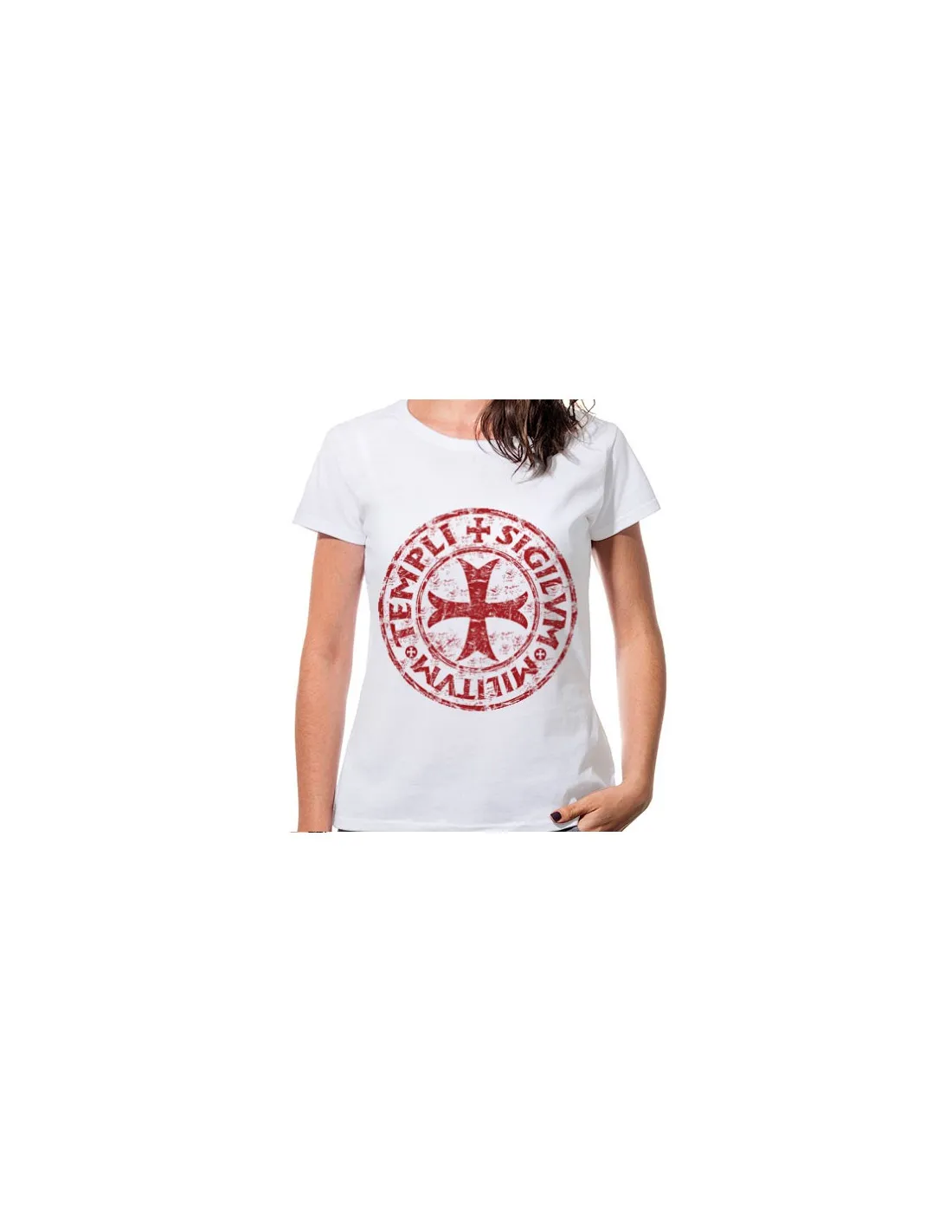 Camiseta Mujer Blanca Cruz Templarios, manga corta