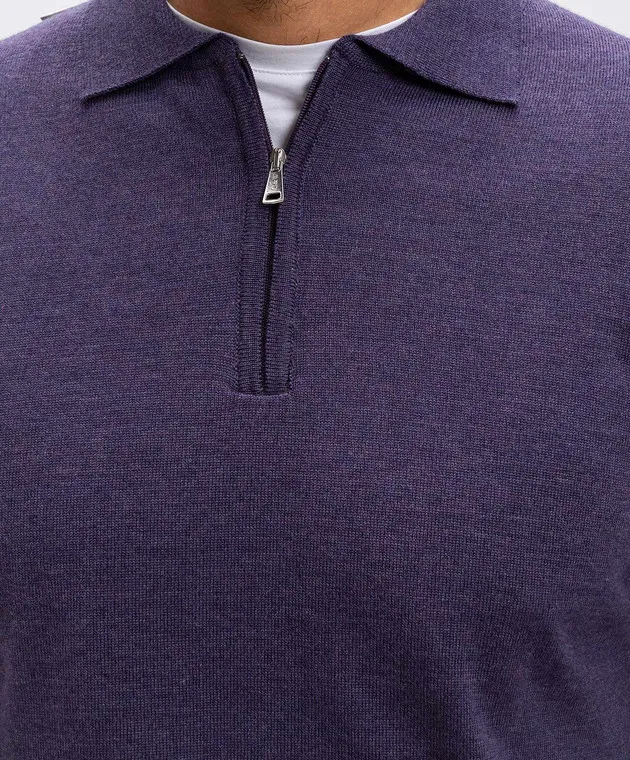 Cashmere&Whiskey Purple merino wool polo shirt