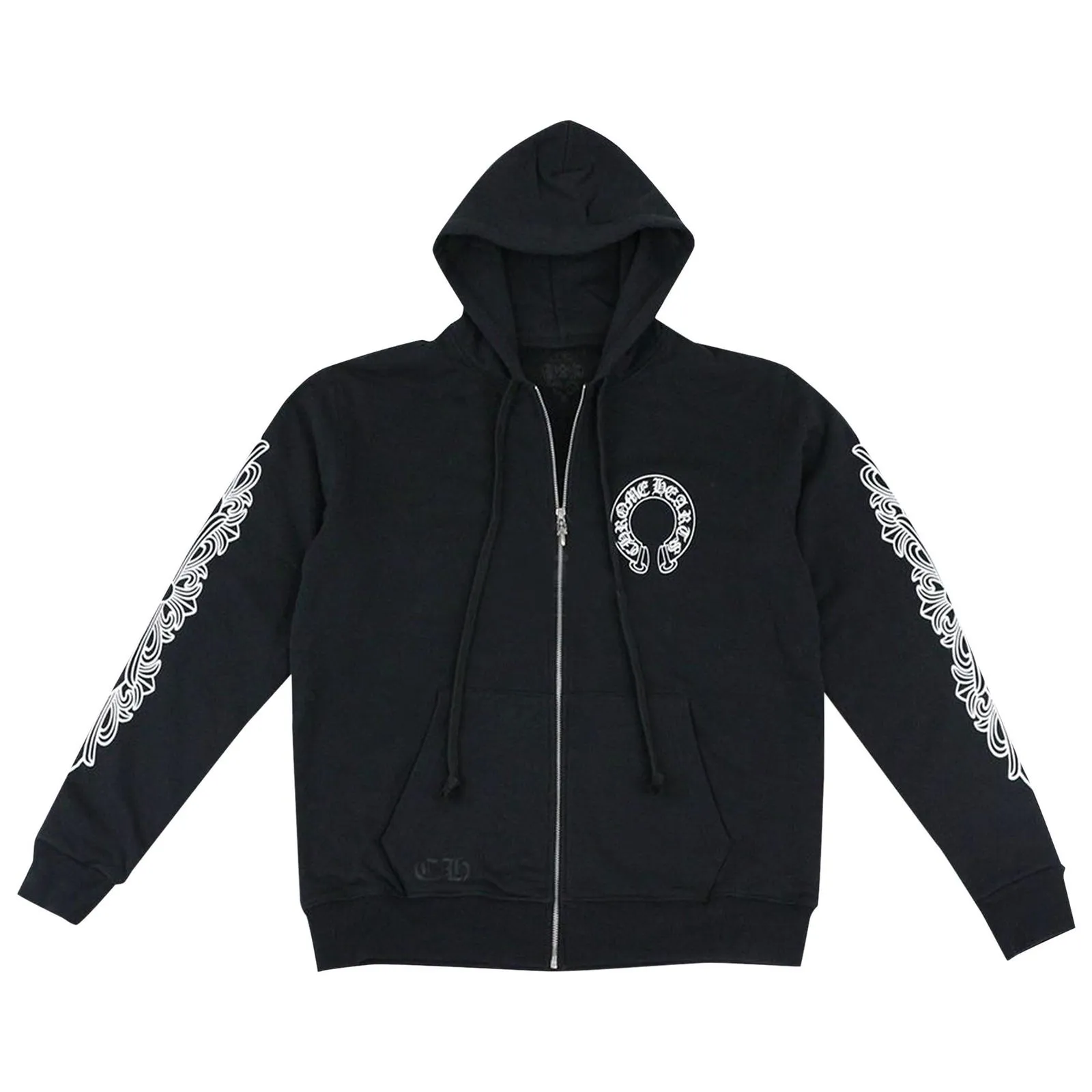 Chrome Hearts Horseshoe Floral Cross-Sleeve Zip Up Hoodie