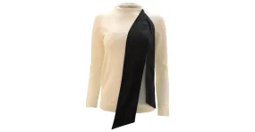 Jersey Escada de Lana con Adorno de Lazo en Lana Marfil Blanco Crudo 