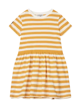 LIMA - Vestido corto de mezcla de algodón a rayas con cuello redondo en amarillo