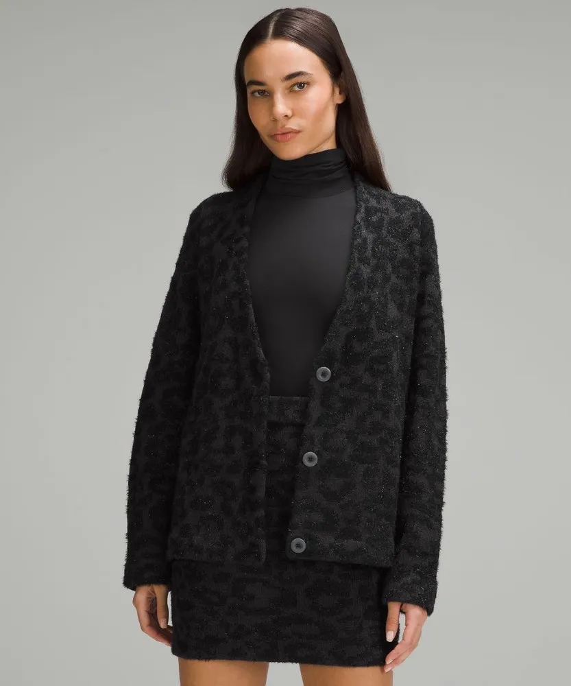 Lululemon Cárdigan de jacquard con mezcla de lana - Leopardo Grises Negros | BJ64-N3KP