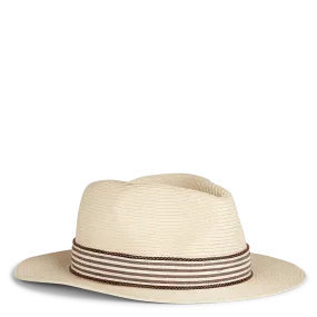 MKT EURYKA - Gorro trenzado con banda de papel a rayas en blanco