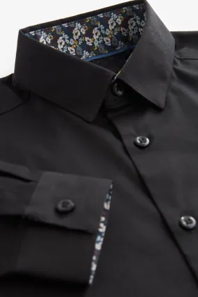 Negro - Camisa de vestir con ribete (3-16años)