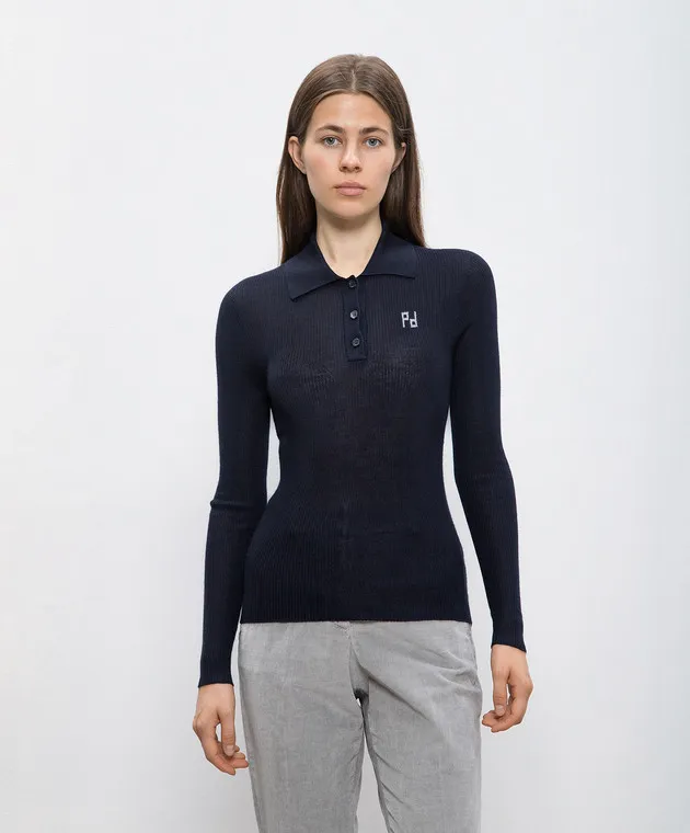 Peserico Blue striped cashmere and silk polo shirt