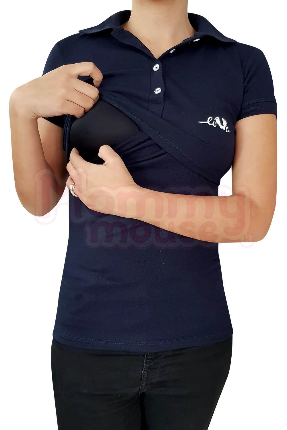 Playera maternidad-lactancia Tipo Polo. Marino