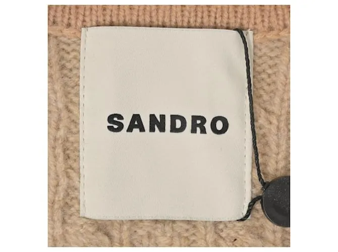 Sandro Simon Cárdigan de punto de lana beige con bordado de cara sonriente 